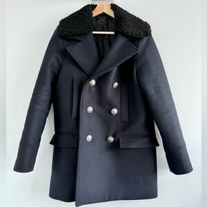The Kooples Sherpa / Shearling Collar Wool Navy Blue Peacoat in Size Small